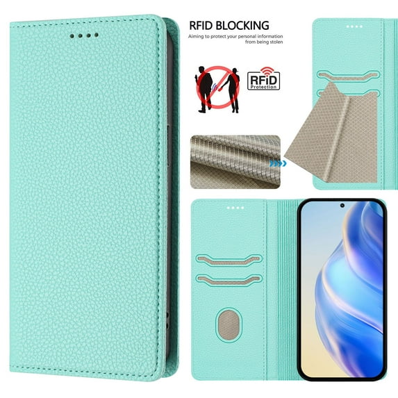 Allytechgroup Wallet Case for Samsung Galaxy S25+ Plus, Premium PU Leather Flip Cover Magnetic Closure Protective Stand RFID Blocking Slim Phone Case Cover for Samsung Galaxy S25+, Mint