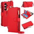 thumbnail image 1 of Allytechgroup Wallet Case for Samsung Galaxy S25+ Plus, RFID Blocking Multiple Cards Holder Zipper Pocket Hand Strap Shockproof Stand Phone Case with Crossbody Lanyard for Women Girls, Red, 1 of 8