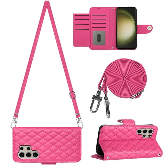 Allytechgroup Wallet Case for Samsung Galaxy S25 Ultra with Card Cash Slots, Luxury Premium PU Leather Kickstand Shoulder Strap Lanyard Shockproof Anti-Fall Full Body Protective Flip Shell, Rose