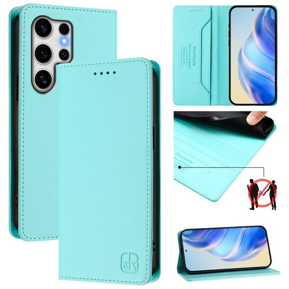Allytechgroup Wallet Case for Samsung Galaxy S25 Ultra, Compatible with MagSafe RFID Blocking PU Leather Shell with Credit Card Slot Shockproof Protective Back Cover for Galaxy S25 Ultra, Mint