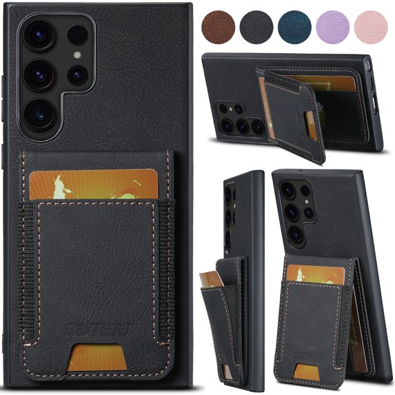 Allytechgroup Wallet Case for Samsung Galaxy S25 Ultra, Luxury Durable PU Leather Kickstand Magnetic Closure Cover With Flip Credit Card Holder, Shockproof Protective Shell for Women Men, Black
