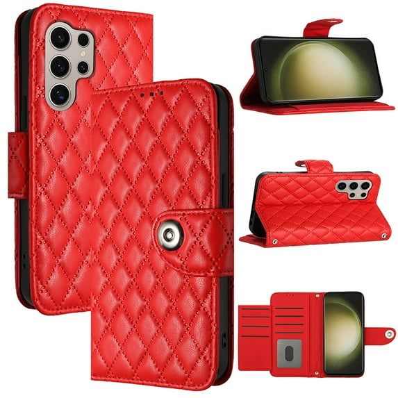 Allytechgroup Wallet Case for Samsung Galaxy S25 Ultra, Luxury PU Leather Shockproof Protective Flip Cover for Women Girls, Kickstand Folio Case with Card Slots Holder Wrist Strap, Red