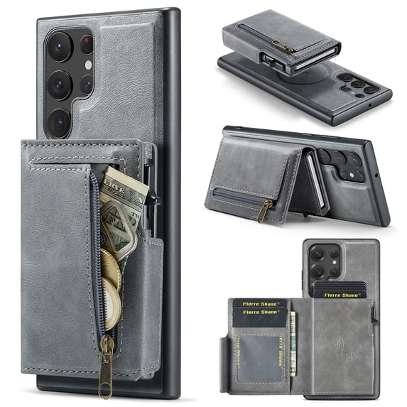 Allytechgroup Wallet Case for Samsung Galaxy S26 Ultra, Built-in Card Holder PU Leather Shell Non-Slip Anti-Fingerprint Suppoort Wireless Charging Shockproof Protective Bumper for Women Men, Gray
