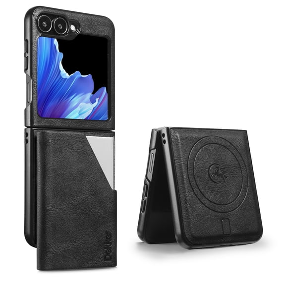 Allytechgroup Wallet Case for Samsung Galaxy Z Flip 3, PU Leather Phone Case with Detachable Cards Holder Compatible with Magsafe Shockproof Protective Magnetic Back Cover for Women Men, Black