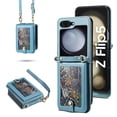 thumbnail image 1 of Allytechgroup Wallet Case for Samsung Galaxy Z Flip 5, Mini Case Bag with Shoulder Strap Hand Wrist Cards Holder RFID Blocking Shockproof Bumper Phone Case for Galaxy Z Flip 5, Blue, 1 of 8