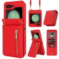 thumbnail image 1 of Allytechgroup Wallet Case for Samsung Galaxy Z Flip 6 with Crossbody Strap, Premium PU Leather Zipper Pocket Shockproof Cards Holder Phone Case for Women Girls, Red, 1 of 8