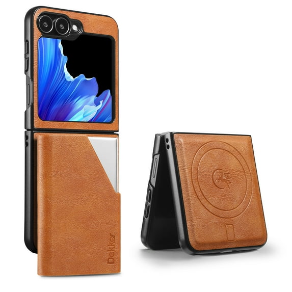 Allytechgroup Case for Samsung Galaxy Z Flip 7 FE/ 6, PU Leather Phone Case with Detachable Cards Holder Compatible with Mag-safe Shockproof Protective Magnetic Back Cover for Women Men, Brown