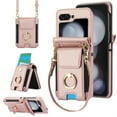 thumbnail image 1 of Allytechgroup Case for Samsung Galaxy Z Flip 7 FE/ 6, Rugged Faux Leather Cover with Lanyard & Shoulder Strap Kickstand Credit Card Holder Cash Pocket Shockproof Full Body Protective, Rosegold, 1 of 9