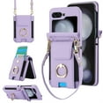 thumbnail image 1 of Allytechgroup Case for Samsung Galaxy Z Flip 7 FE/ 6, Rugged Faux Leather Cover with Lanyard & Shoulder Strap Kickstand Credit Card Holder Cash Pocket Shockproof Full Body Protective, Purple, 1 of 9