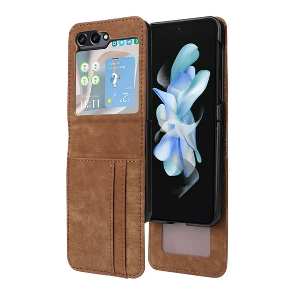 Allytechgroup Wallet Case for Samsung Galaxy Z Flip 6, Slim Fit PU Leather Retro Stylish Cards Slots Photo Holder Phone Case Cover for Galaxy Z Flip6, Brown