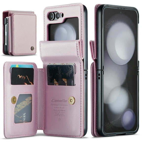 Allytechgroup Wallet Case for Samsung Galaxy Z Flip 7 with Credit Card Holder, [RFID Blocking] [Camera Screen Protection] PU Leather Magnetic Clasp Kickstand Shockproof Protective Case, Pink