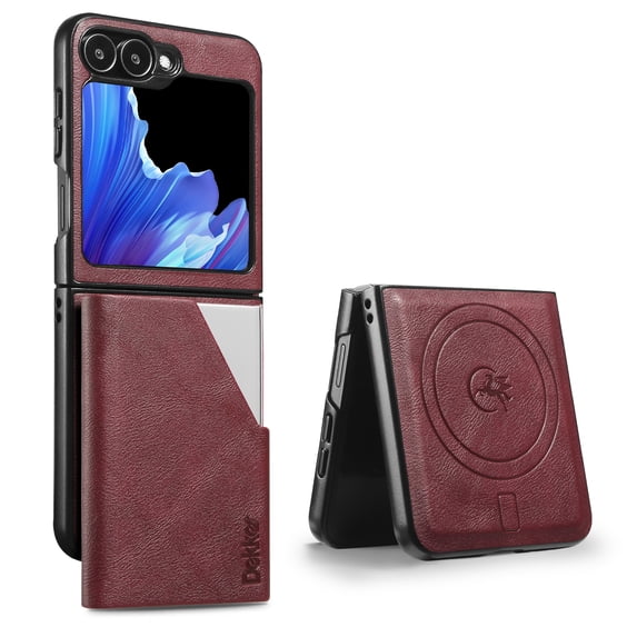 Allytechgroup Wallet Case for Samsung Galaxy Z Flip 7, PU Leather Phone Case with Detachable Cards Holder Compatible with Magsafe Shockproof Protective Magnetic Back Cover for Women Men, Winered
