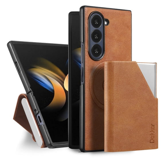 Allytechgroup Wallet Case for Samsung Galaxy Z Fold 6, PU Leather Phone Case with Detachable Cards Holder Compatible with Magsafe Shockproof Protective Magnetic Back Cover for Women Men, Brown