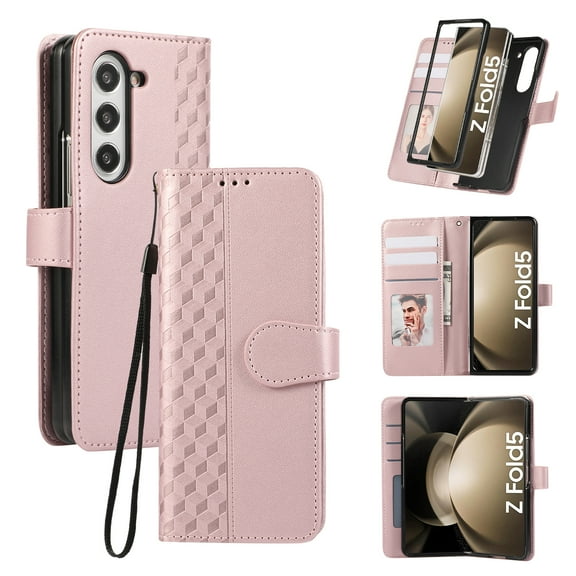 Allytechgroup Wallet Case for Samsung Galaxy Z Fold 7 with Credit Card Slot, [RFID Blocking] Protective Shockproof PU Leather Stand Flip Cover Compatible with Samsung Galaxy Z Fold 7, Rosegold