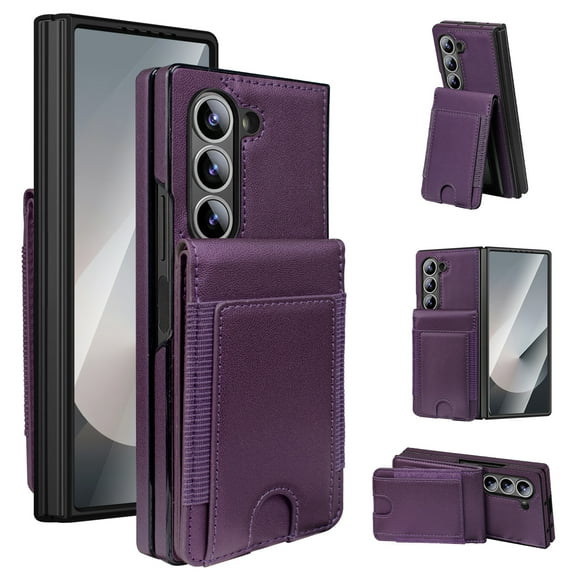Allytechgroup Wallet Case for Samsung Galaxy Z Fold 7 with Tempered Glass Screen Protector, RFID Blocking PU Leather Phone Shell with Credit Card Slot Shockproof Protective Full Body Cover, Darkpurple