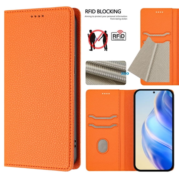 Allytechgroup Wallet Case for iPhone 11 6.1", Premium PU Leather Flip Cover Magnetic Closure Protective Stand RFID Blocking Slim Phone Case Cover for Apple iPhone 11, Orange