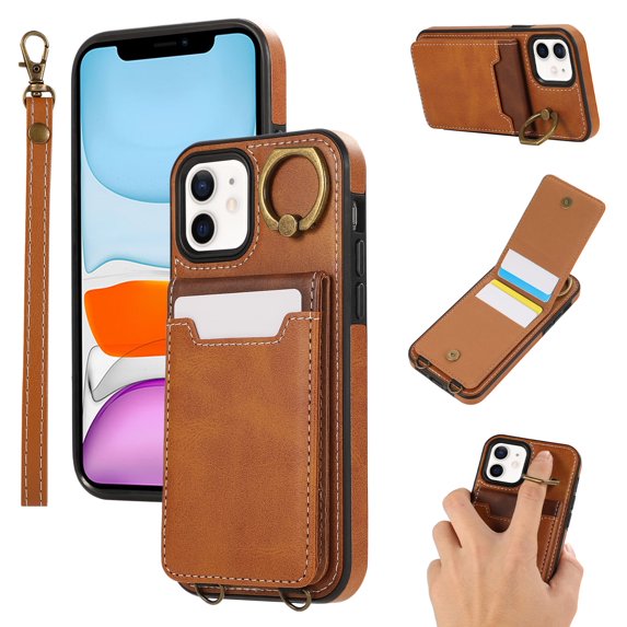 Allytechgroup Wallet Case for iPhone 11 with Credit Card Slot, RFID Blocking PU Leather Flip Case with Lanyard & Kickstand Shockproof and Anti-Scratch Bumper for Women Girls, Brown