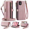 thumbnail image 1 of Allytechgroup Wallet Case for iPhone 11 with Credit Card Slot, RFID Blocking PU Leather Flip Case with Shoulder Strap Wrist Strap Compatible with MagSafe Shockproof Full Body Cover, Pink, 1 of 13