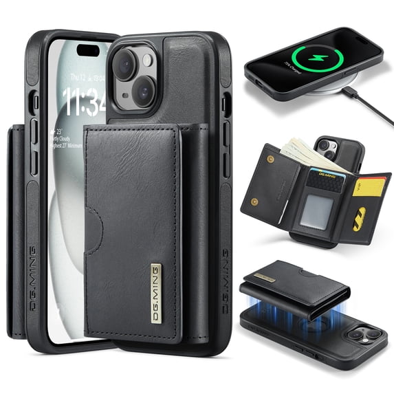 Allytechgroup Wallet Case for iPhone 11, PU Leather Wallet Case with Detachable Cards Holder Kickstand Support Wireless Charging Shockproof Protective Bumper for Women Men, Black