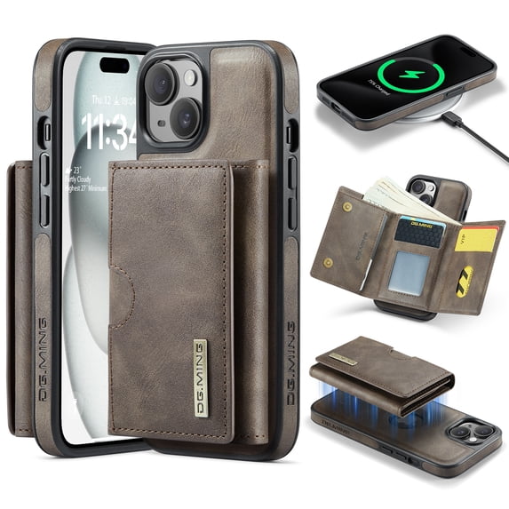 Allytechgroup Wallet Case for iPhone 11, PU Leather Wallet Case with Detachable Cards Holder Kickstand Support Wireless Charging Shockproof Protective Bumper for Women Men, Coffee