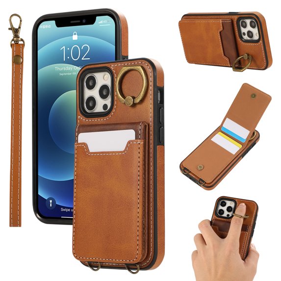 Allytechgroup Wallet Case for iPhone 11 Pro with Credit Card Slot, RFID Blocking PU Leather Flip Case with Lanyard & Kickstand Shockproof and Anti-Scratch Bumper for Women Girls, Brown