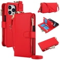thumbnail image 1 of Allytechgroup Wallet Case for iPhone 12 Pro Max, RFID Blocking Multiple Cards Holder Zipper Pocket Hand Strap Shockproof Stand Phone Case with Crossbody Lanyard for Women Girls, Red, 1 of 7