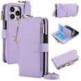 thumbnail image 1 of Allytechgroup Wallet Case for iPhone 12 Pro Max, RFID Blocking Multiple Cards Holder Zipper Pocket Hand Strap Shockproof Stand Phone Case with Crossbody Lanyard for Women Girls, Violet, 1 of 7