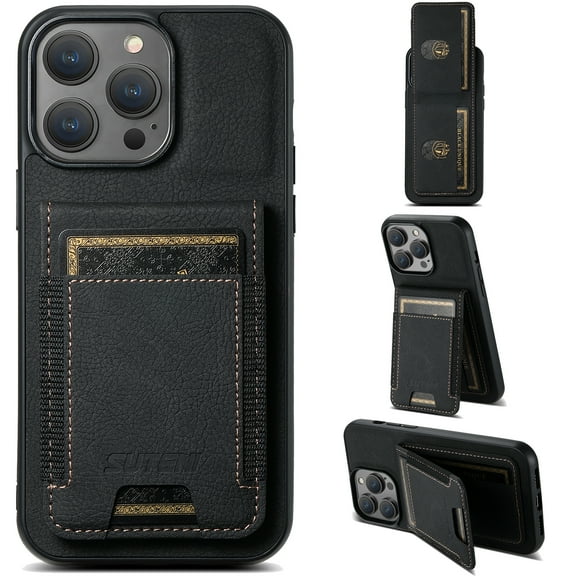 Allytechgroup Wallet Case for iPhone 13, Luxury Durable PU Leather Kickstand Magnetic Closure Cover With Flip Credit Card Holder, Shockproof Protective Shell for Women Men, Black