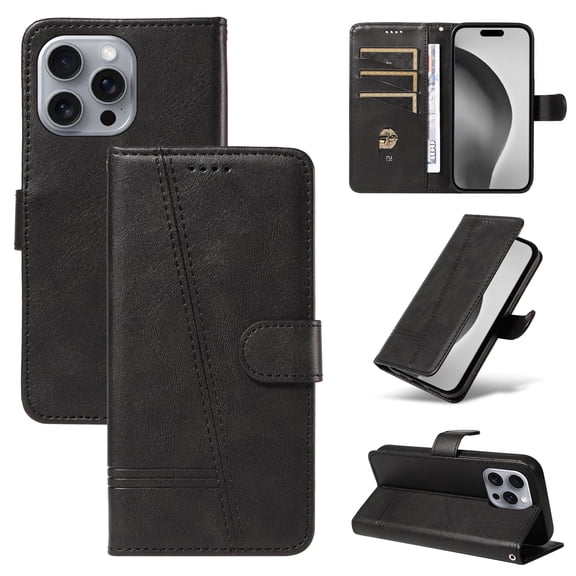 Allytechgroup Wallet Case for iPhone 13 Pro Max, Built-in Credit Card Slot & Lanyard RFID Blocking PU Leather Flip Case Shockproof Full Body Protective Cover for iPhone 13 Pro Max, Black