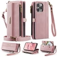 thumbnail image 1 of Allytechgroup Wallet Case for iPhone 13 Pro Max with Credit Card Slot, RFID Blocking PU Leather Flip Case with Shoulder Strap Wrist Strap Compatible with MagSafe Shockproof Full Body Cover, Pink, 1 of 13