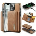 thumbnail image 1 of Allytechgroup Wallet Case for iPhone 14, PU Leather Wallet Case with Detachable Cards Holder Kickstand Support Wireless Charging Shockproof Protective Bumper for Women Men, Brown, 1 of 11
