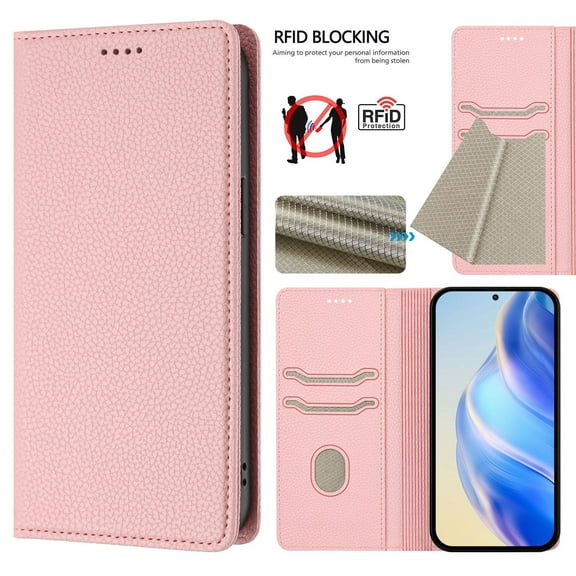 Allytechgroup Wallet Case for iPhone 14, Premium PU Leather Flip Cover Magnetic Closure Protective Stand RFID Blocking Slim Phone Case Cover for Apple iPhone 14, Pink