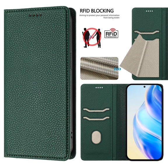 Allytechgroup Wallet Case for iPhone 14, Premium PU Leather Flip Cover Magnetic Closure Protective Stand RFID Blocking Slim Phone Case Cover for Apple iPhone 14, Darkgreen