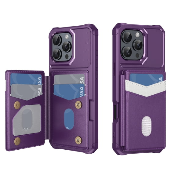 Allytechgroup Wallet Case for iPhone 14 Pro with Credit Card Slot, Slim Fit PU Leather RFID Blocking Stand Phone Case Shockproof Protective Back Cover for iPhone 14 Pro Women Men, Purple