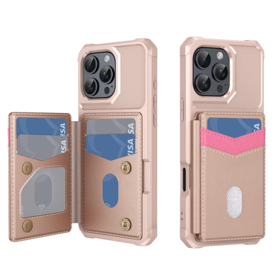 Allytechgroup Wallet Case for iPhone 14 Pro with Credit Card Slot, Slim Fit PU Leather RFID Blocking Stand Phone Case Shockproof Protective Back Cover for iPhone 14 Pro Women Men, Rosegold