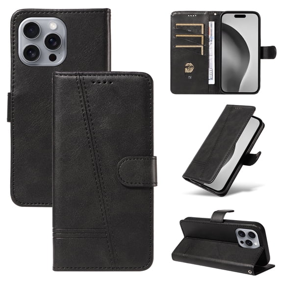 Allytechgroup Wallet Case for iPhone 14 Pro Max, Built-in Credit Card Slot & Lanyard RFID Blocking PU Leather Flip Case Shockproof Full Body Protective Cover for iPhone 14 Pro Max, Black