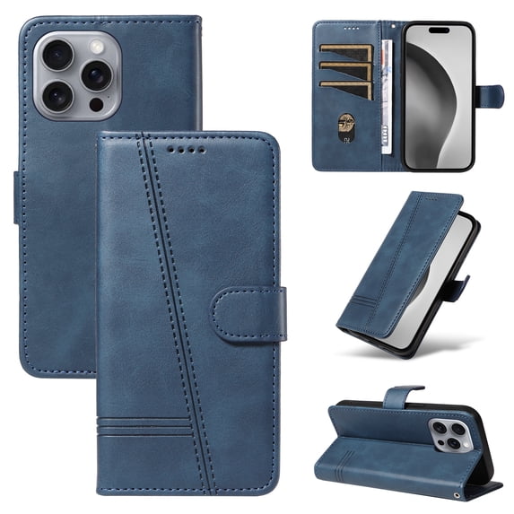 Allytechgroup Wallet Case for iPhone 14 Pro Max, Built-in Credit Card Slot & Lanyard RFID Blocking PU Leather Flip Case Shockproof Full Body Protective Cover for iPhone 14 Pro Max, Blue