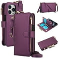 thumbnail image 1 of Allytechgroup Wallet Case for iPhone 14 Pro Max, RFID Blocking Multiple Cards Holder Zipper Pocket Hand Strap Shockproof Stand Phone Case with Crossbody Lanyard for Women Girls, Deeppurple, 1 of 7