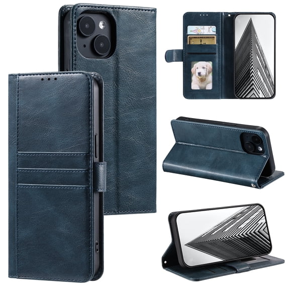 Allytechgroup Wallet Case for iPhone 14, RFID Blocking PU Leather Flip Bumper with Credit Card Slot & Kickstand Shockproof Back Cover for iPhone 14, Darkblue
