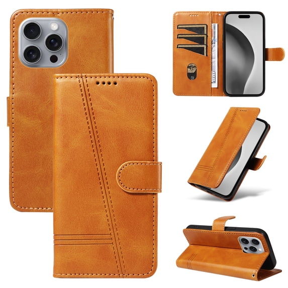 Allytechgroup Wallet Case for iPhone 15, Built-in Credit Card Slot & Lanyard RFID Blocking PU Leather Flip Case Shockproof Full Body Protective Cover for iPhone 15, Yellow