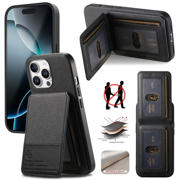 Allytechgroup Wallet Case for iPhone 15 with Credit Card Slot, RFID Blocking PU Leather Slim Stand Shell Magnetic Closure Shockproof Protective Back Cover Bumper for iPhone 15, Black