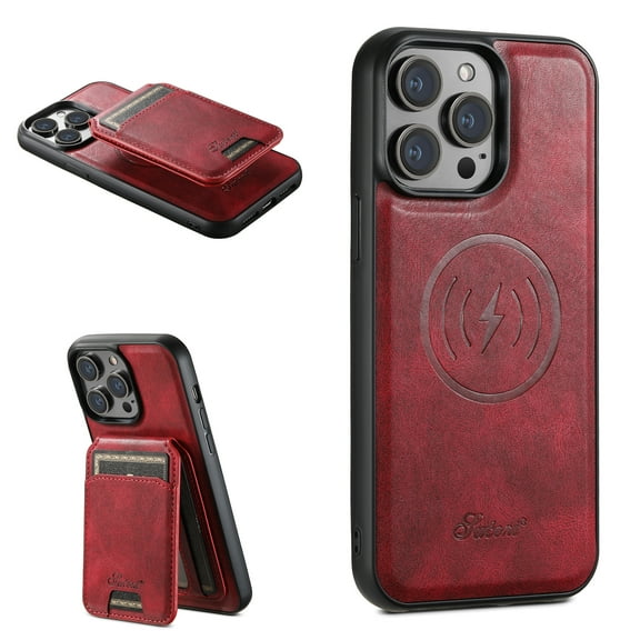 Allytechgroup Wallet Case for iPhone 15 Plus Compatible with MagSafe Detachable Pocket Wallet Magnetic Card Bag PU Leather Case with Kickstand Credit Card Slots Wireless Charging - Red