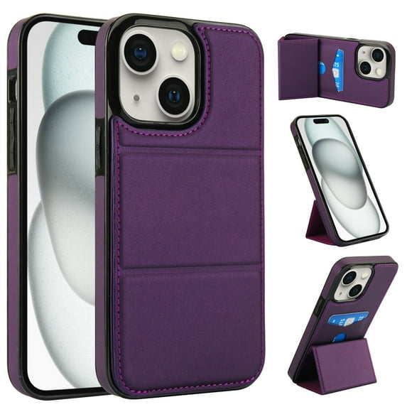 Allytechgroup Wallet Case for iPhone 15 Plus with Credit Card Slot, PU Leatehr Phone Case with Stand RFID Blocking Shockproof Back Cover for iPhone 15 Plus for Women Men, Darkpurple