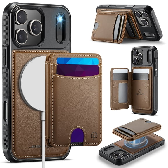 Allytechgroup Wallet Case for iPhone 15 Pro, Lightweight PU Leather Shell with Card Holder Support Wireless Charging Non-Slip Shockproof Protective Full Body Cover for iPhone 15 Pro, Brown