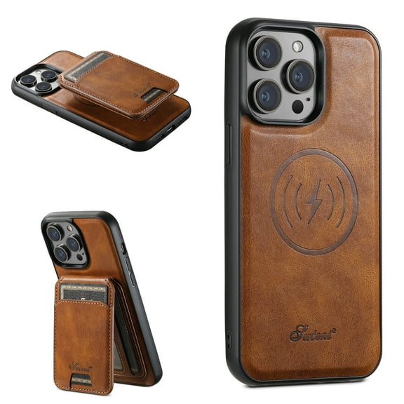Allytechgroup Wallet Case for iPhone 15 Pro Max Compatible with MagSafe Detachable Pocket Wallet Magnetic Card Bag PU Leather Case with Kickstand Credit Card Slots Wireless Charging - Brown