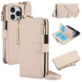 thumbnail image 1 of Allytechgroup Wallet Case for iPhone 15 Pro Max, RFID Blocking Multiple Cards Holder Zipper Pocket Hand Strap Shockproof Stand Phone Case with Crossbody Lanyard for Women Girls, White, 1 of 7
