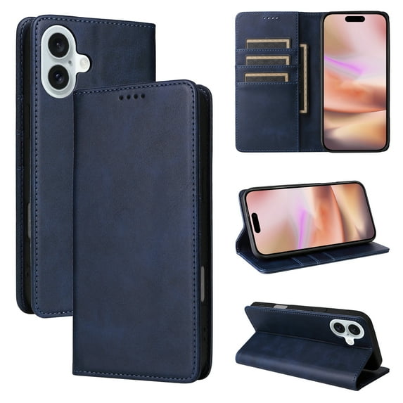 Allytechgroup Wallet Case for iPhone 16, Built-in Credit Card Slot RFID Blocking PU Leather Flip Stand Magnetic Closure Case Military Grade Drop Protection for iPhone 16, Darkblue
