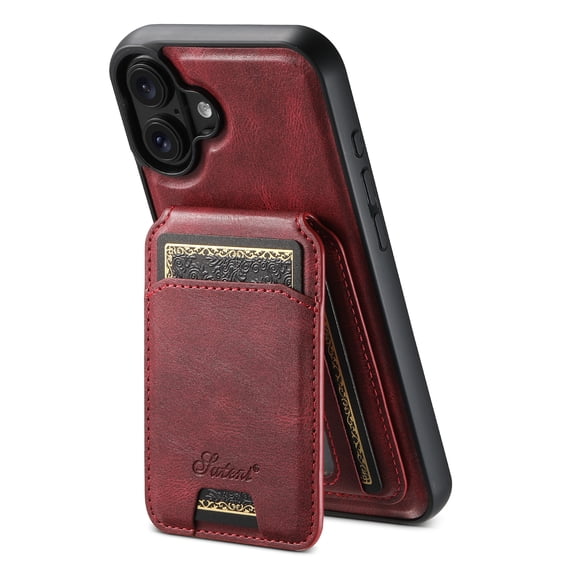 Allytechgroup Wallet Case for iPhone 16, Compatible with MagSafe Detachable Pocket Wallet Magnetic Card Bag PU Leather Case with Kickstand Credit Card Slots Wireless Charging, Red