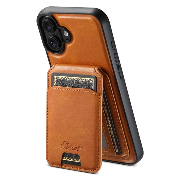 Allytechgroup Wallet Case for iPhone 16, Compatible with MagSafe Detachable Pocket Wallet Magnetic Card Bag PU Leather Case with Kickstand Credit Card Slots Wireless Charging, Khaki