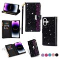 thumbnail image 1 of Allytechgroup Wallet Case for iPhone 16, Glitter Leather Stand Multiple Cards Holder Hand Wrist Flip Folio Cover Stand Shockproof Full Body Protective for iPhone 16, Black, 1 of 9
